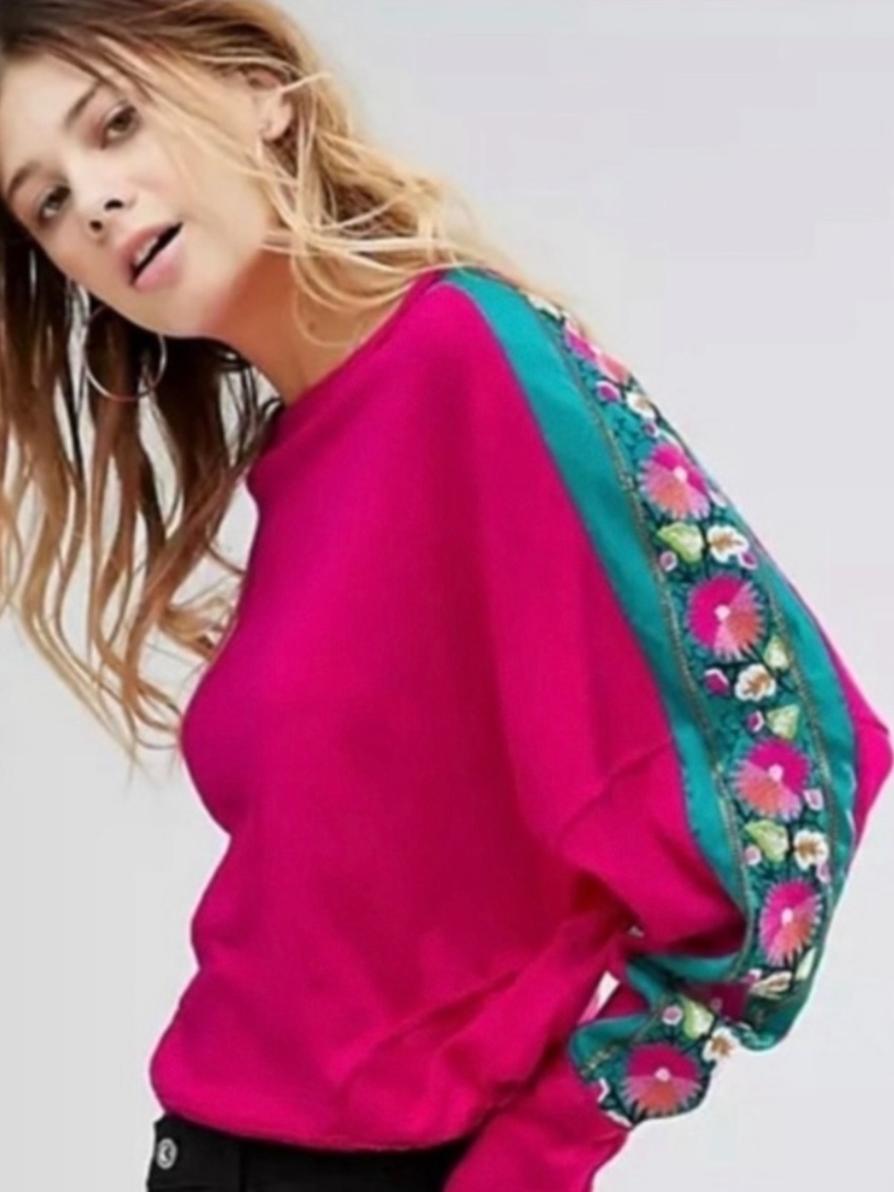 We The Free Pink Sweatshirt with Teal Accents